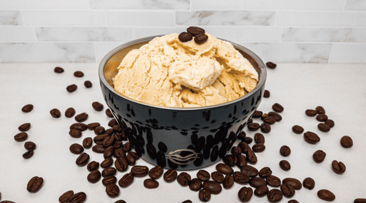 Black Calicle insulated ice cream bowl filled with no-churn coffee ice cream.