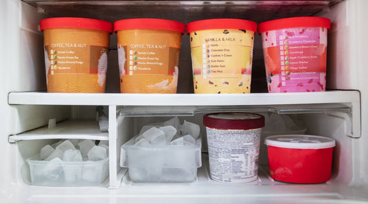 Freezer filled with pints of ice cream. Learn how to properly store ice cream for the freshest, creamiest, most delicious treats