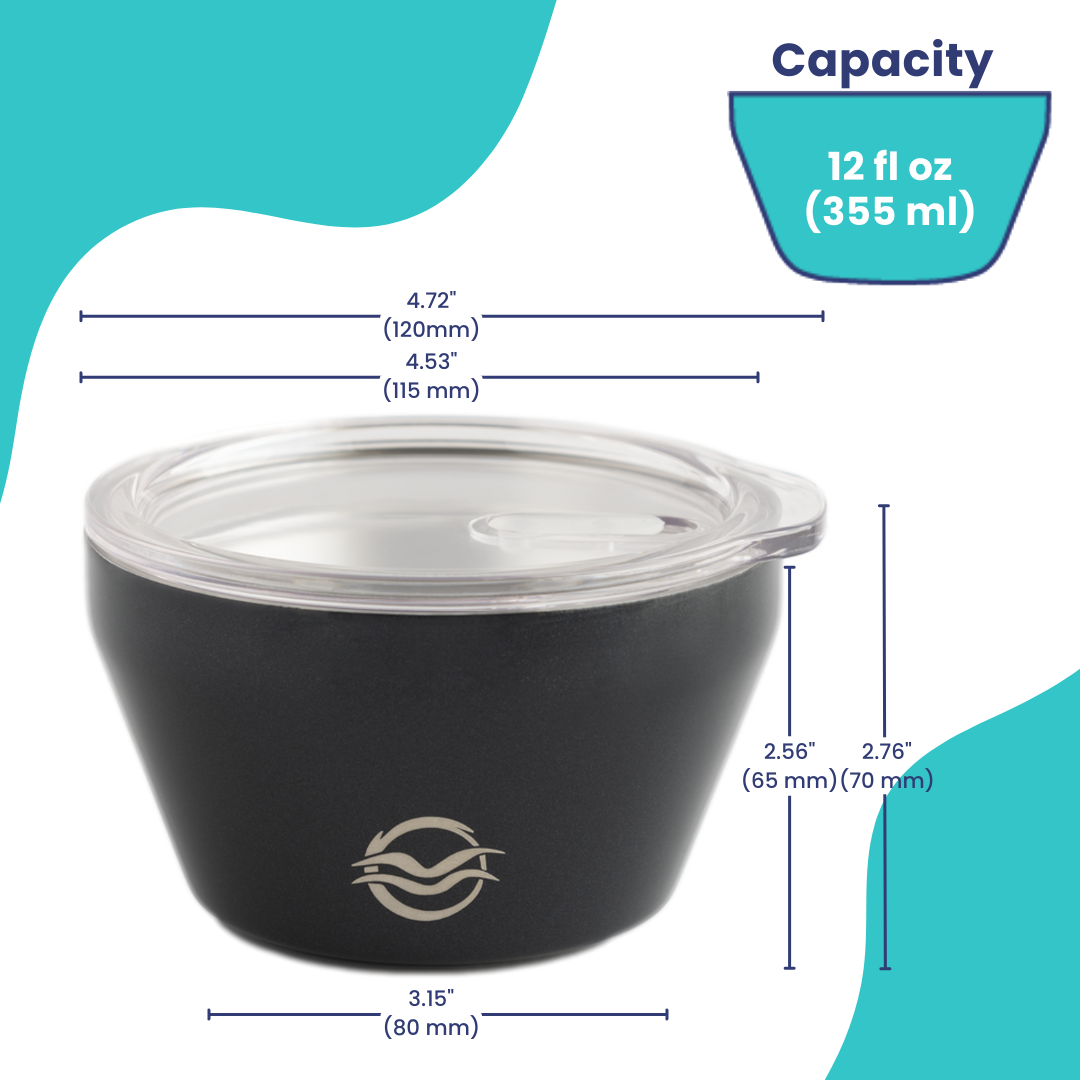 Infographic image of Calicle vacuum insulated ice cream bowl dimensions and capacity