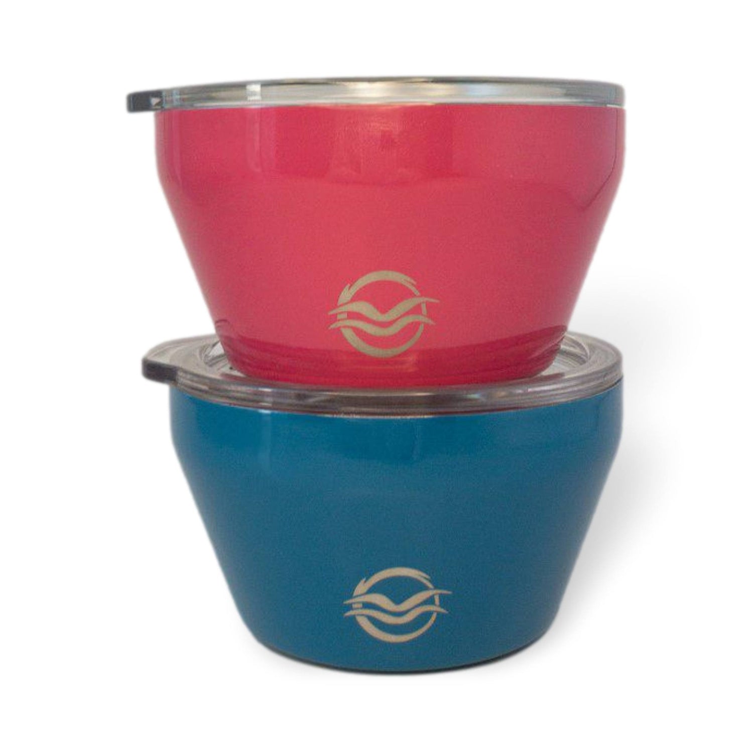 Calicle pink and blue vacuum insulated ice cream bowls with lids, stacked
